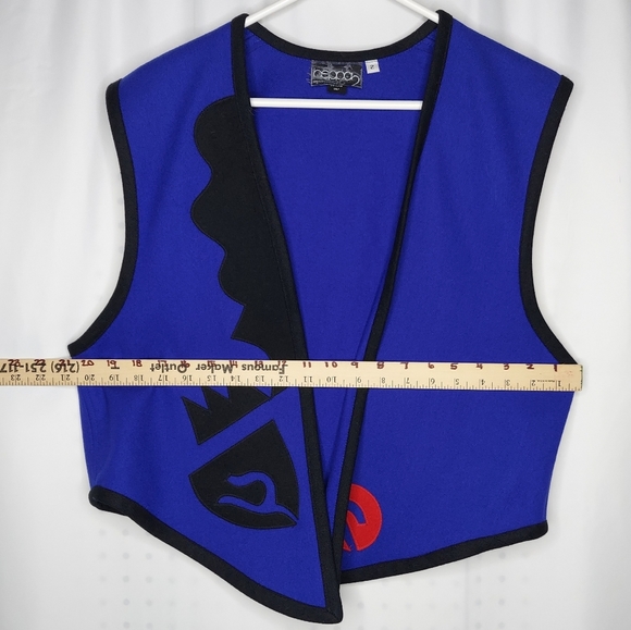 Beppa 2 Wool Vest Art Wear 90's Geometric Artsy Open Front Blue - Picture 4 of 6